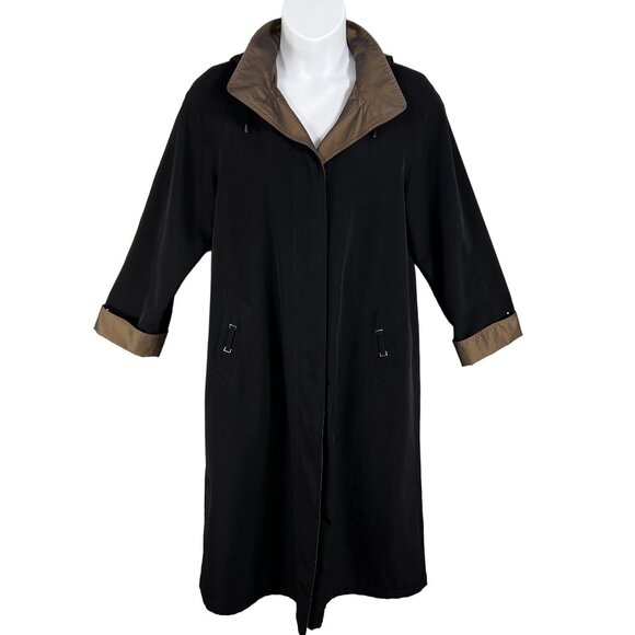 Gallery Petite Womens 6 Black Copper Accent Metallic Trench Raincoat Vampy Goth - Picture 1 of 16